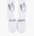 Doom Sayers Club Socks Middle Finger White Black Size 7 11 Crew Skateboard Sox