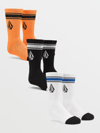 Volcom Socks 3 Pack Full Stone Multi Crew Size 2 5 Youth Skateboard Sox