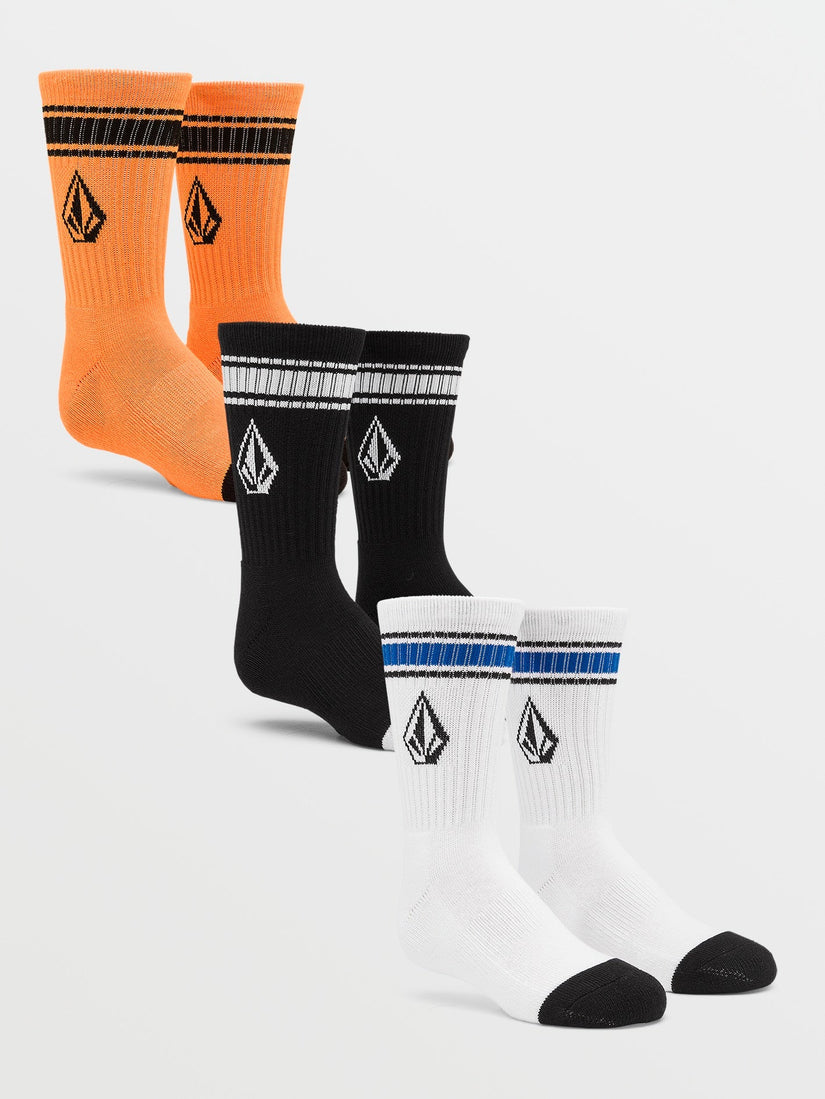 Volcom Socks 3 Pack Full Stone Multi Crew Size 2-5 Youth Skateboard Sox
