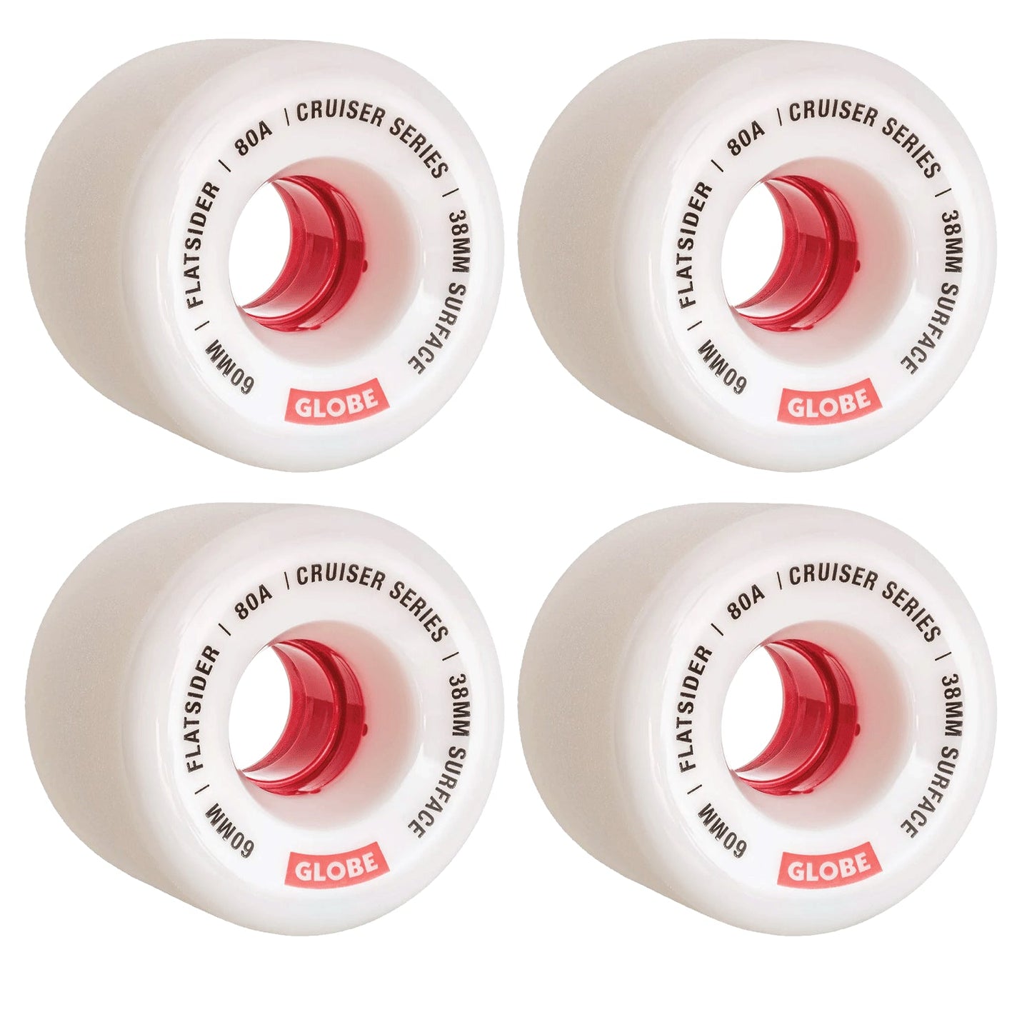 Globe Skateboard Wheels Flatsider Cruiser 60mm White/Red 80a