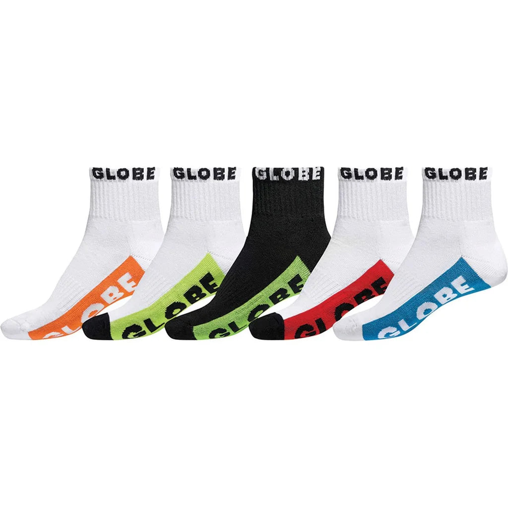 Globe Socks 5 Pack Multi Brights Crew Junior Size 8-12