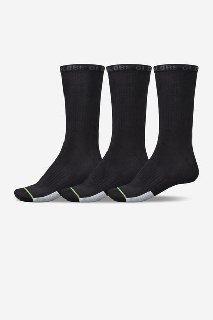 Globe Socks 3 Pack Low Impact Crew Black Size 7-11 Skateboard Sox