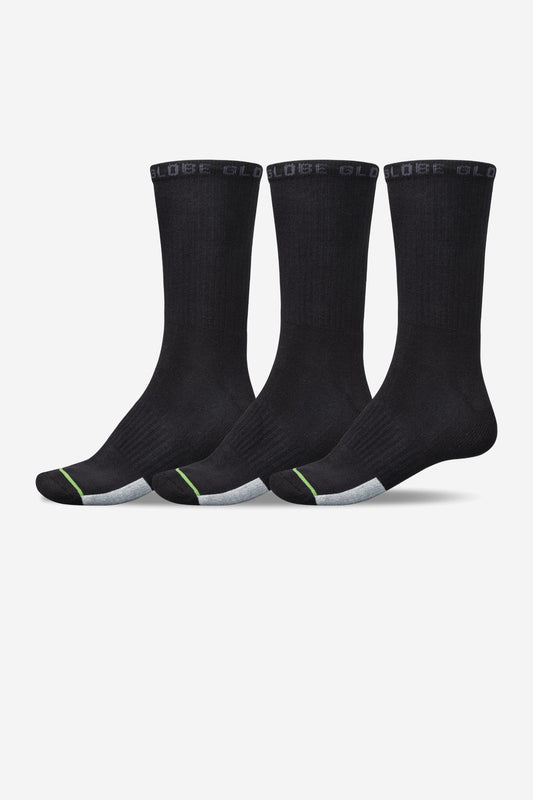 Globe Socks 3 Pack Low Impact Crew Black Size 7-11 Skateboard Sox