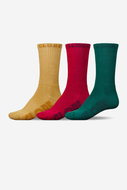 Globe Socks 3 Pack Sustain Crew Assorted Size 7-11 Skateboard Sox
