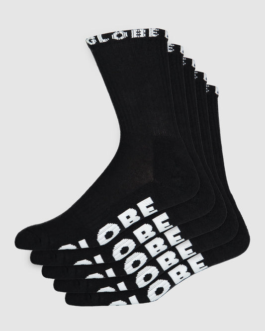 Globe Socks 5 Pack Blackout Crew Black Size 7 11 Skateboard Sox