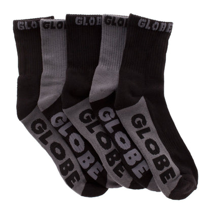 Globe Socks 5 Pack Black Grey Crew Black Grey Size 7 11 Skateboard Sox