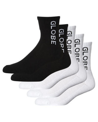 Globe Socks 5 Pack Cremorne Crew White Black Size 7 11 Skateboard Sox