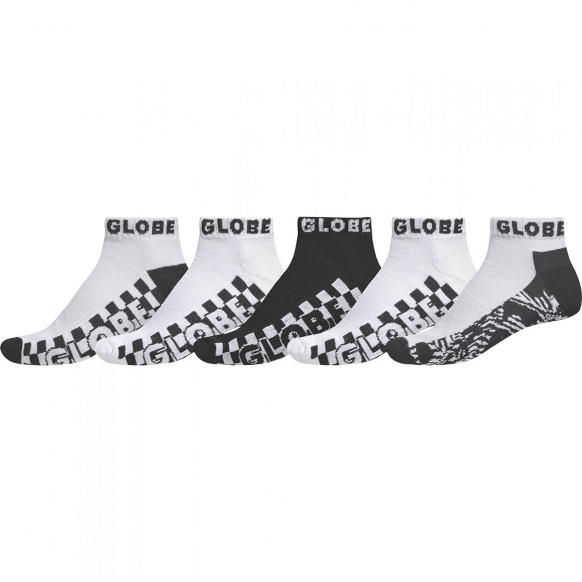 Globe Socks 5 Pack Strobe Ankle Black White Size 7 11 Skateboard Sox