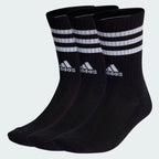 Adidas Socks 3 Pack 3 Stripes Cushioned Crew Black Size Large