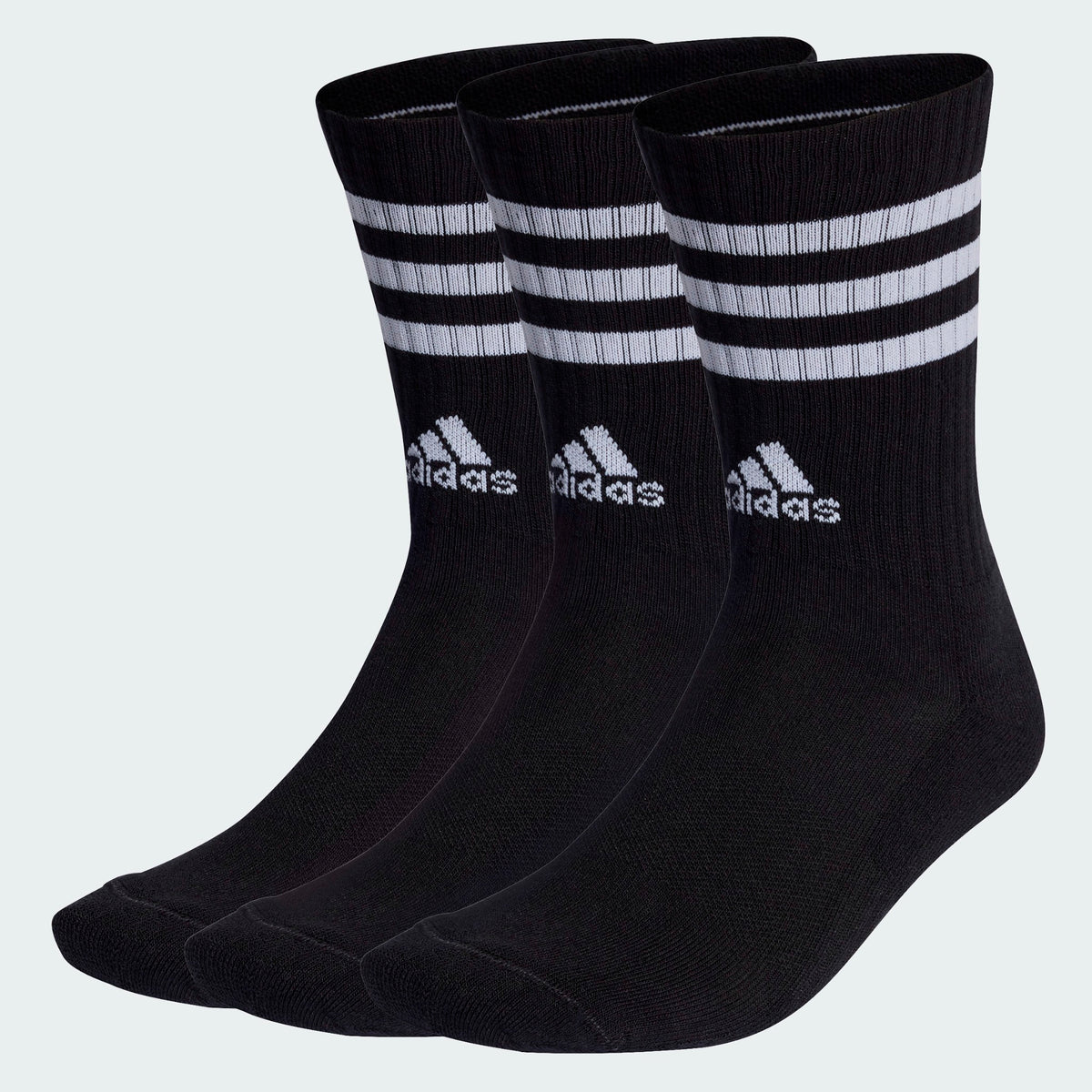Adidas Socks 3 Pack 3 Stripes Cushioned Crew Black Size Large
