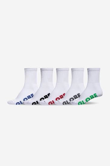 Globe Socks 5 Pack Stealth Crew White Size 2-8 Skateboard Sox