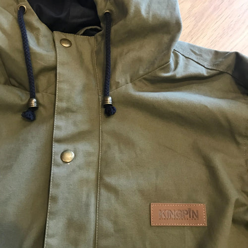 Kingpin Skate Supply Utility Jacket Green Heavy Cotton Drill Zip Up Button Hood