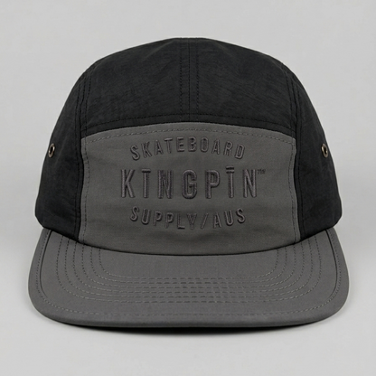 Kingpin Skate Supply Cap Finn 2 Tone Retro Coal Black 5 Panel Quick Dry Hat