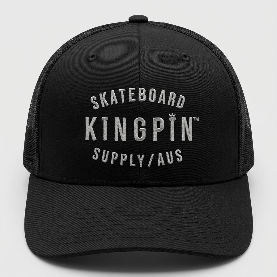 Kingpin Skate Supply Cap Mesh Trucker Retro Black Hat