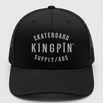 Kingpin Skate Supply Cap Mesh Trucker Retro Black Hat