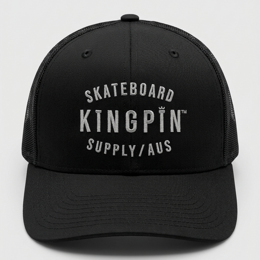 Kingpin Skate Supply Cap Mesh Trucker Retro Black Hat