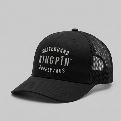 Kingpin Skate Supply Cap Mesh Trucker Retro Black Hat