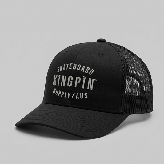 Kingpin Skate Supply Cap Mesh Trucker Retro Black Hat