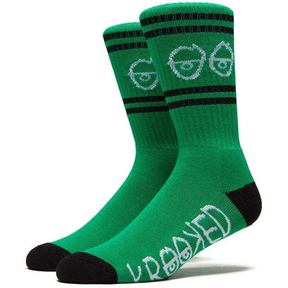 Krooked Socks Eyes Green Black White Size 7 11 Crew Skateboard Sox