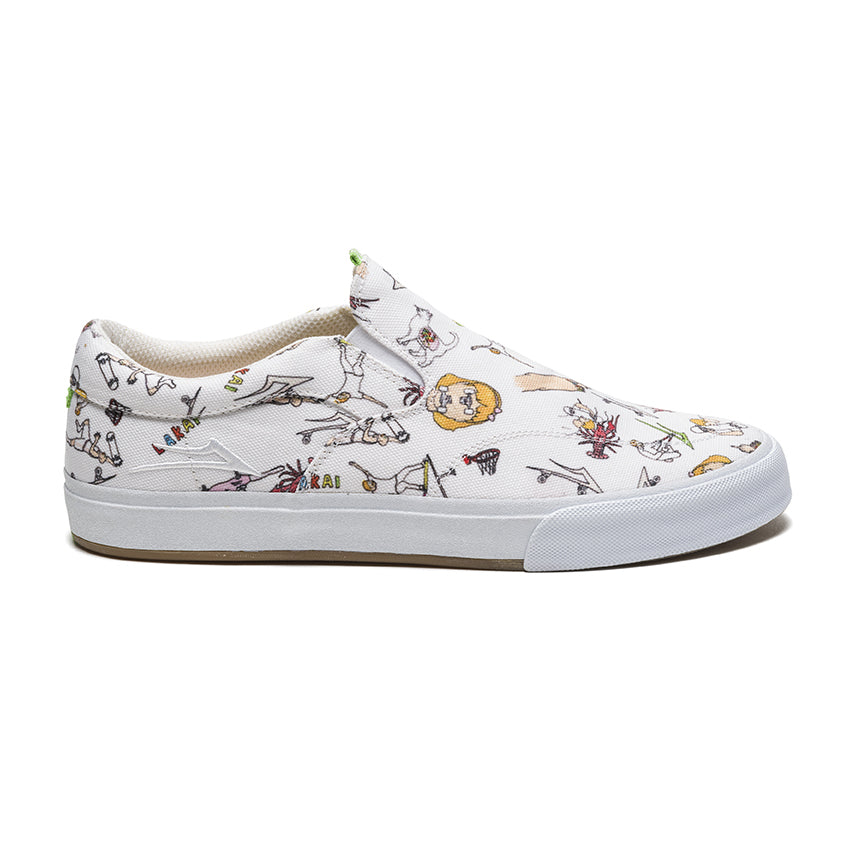 Lakai Shoes Owen Vlk White Canvas Slip On Porous Walker Skateboard Sneakers