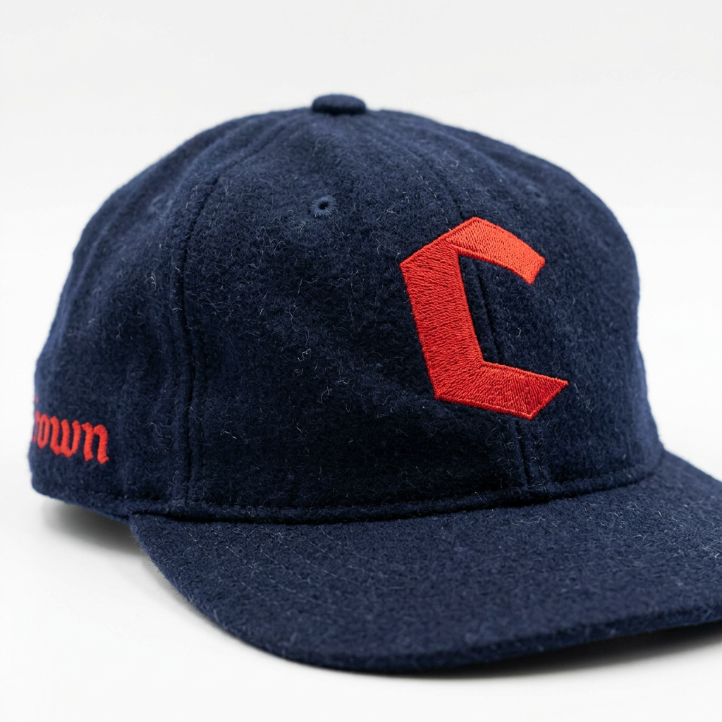 Navy Crown cap texture close-up