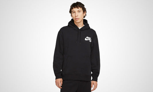 Nike SB Icon Hoodie Pullover Black White Skateboard Hood