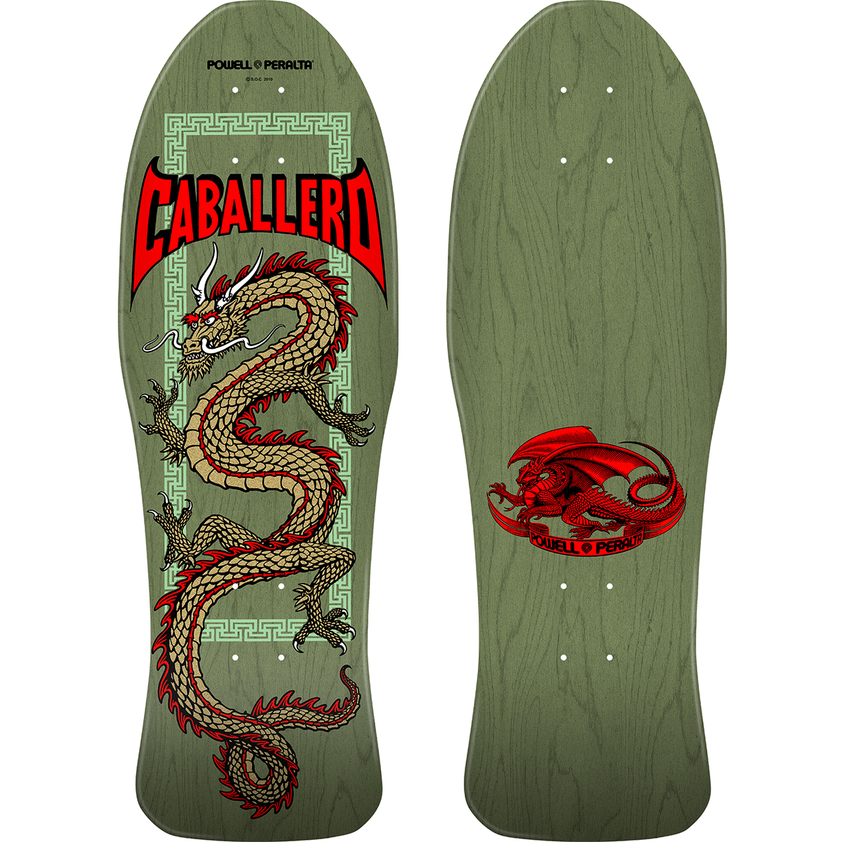 Powell Peralta Skateboard Deck Cab Chinese Dragon Sage Green 10" Reissue