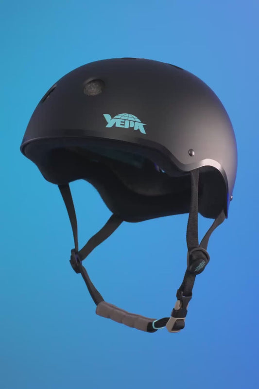 Yepa Helmet T-Shell Pro Tony Hawk Matte Black Teal Certified (Dual Size Padding)