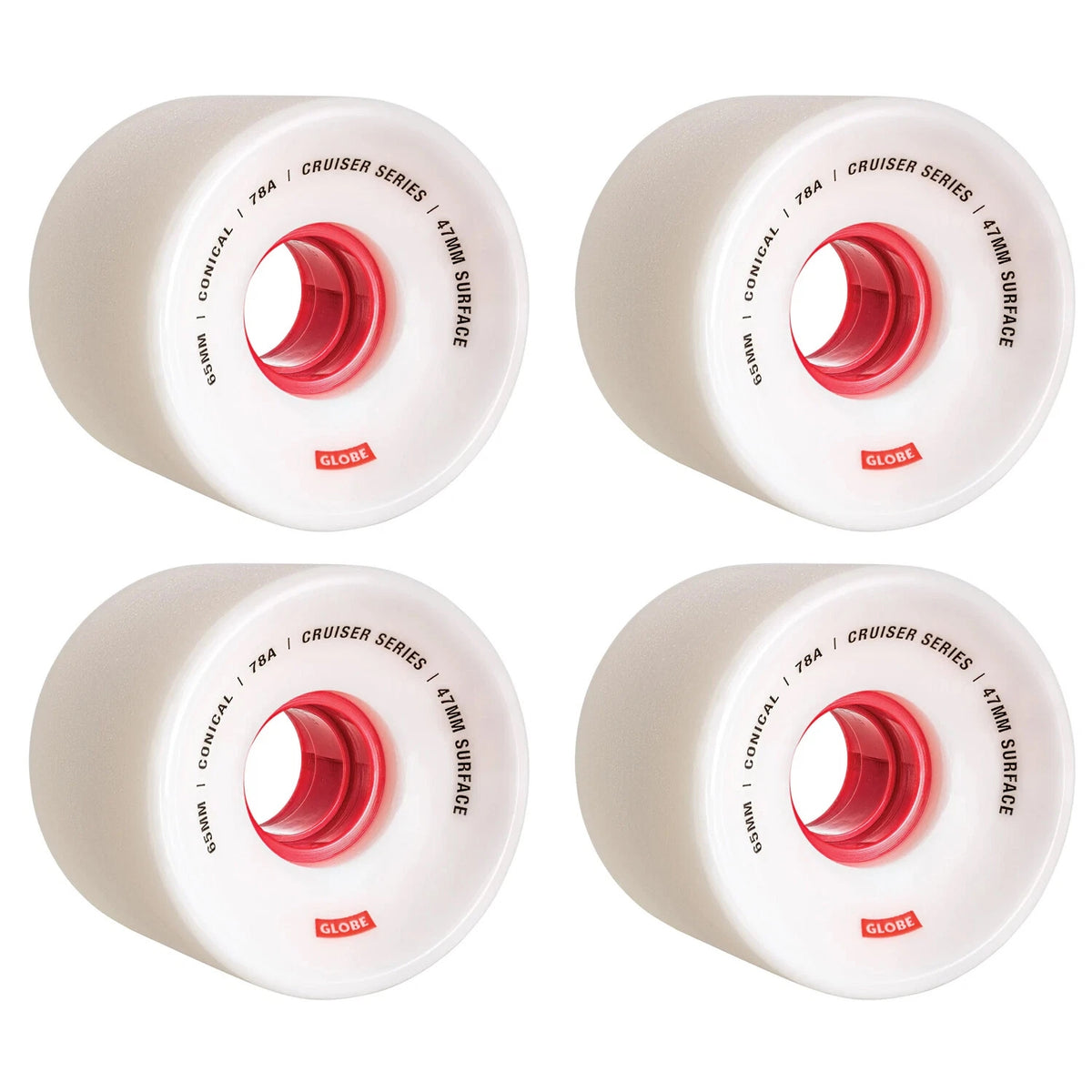 Globe Skateboard Wheels Conical Cruiser 65Mm White Red 78A