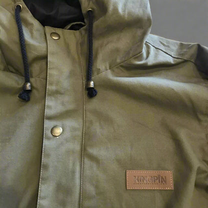 Kingpin Skate Supply Utility Jacket Green Heavy Cotton Drill Zip Up Button Hood
