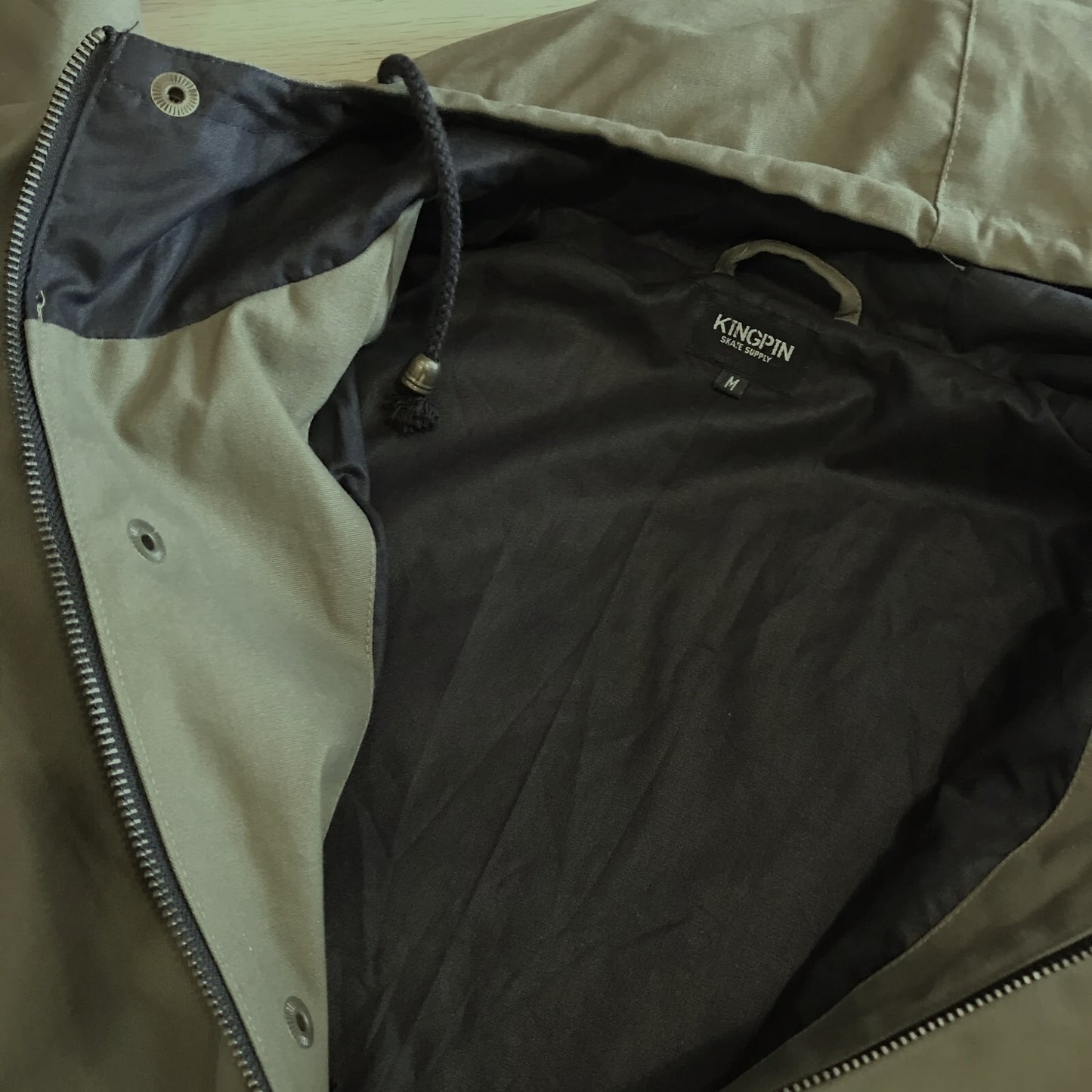 Kingpin Skate Supply Utility Jacket Green Heavy Cotton Drill Zip Up Button Hood