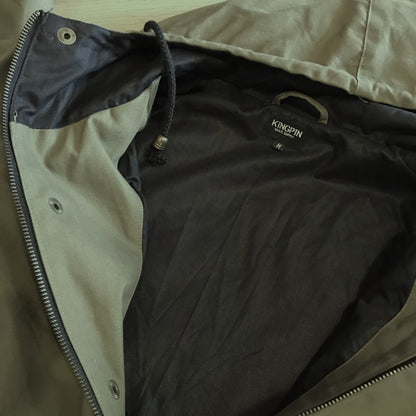 Kingpin Skate Supply Utility Jacket Green Heavy Cotton Drill Zip Up Button Hood