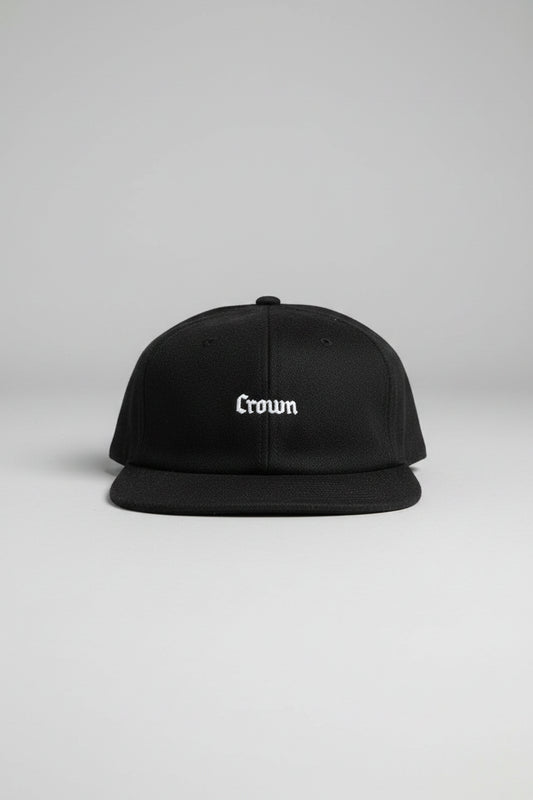 Crown 6 panel cap strap back Black/White Logo