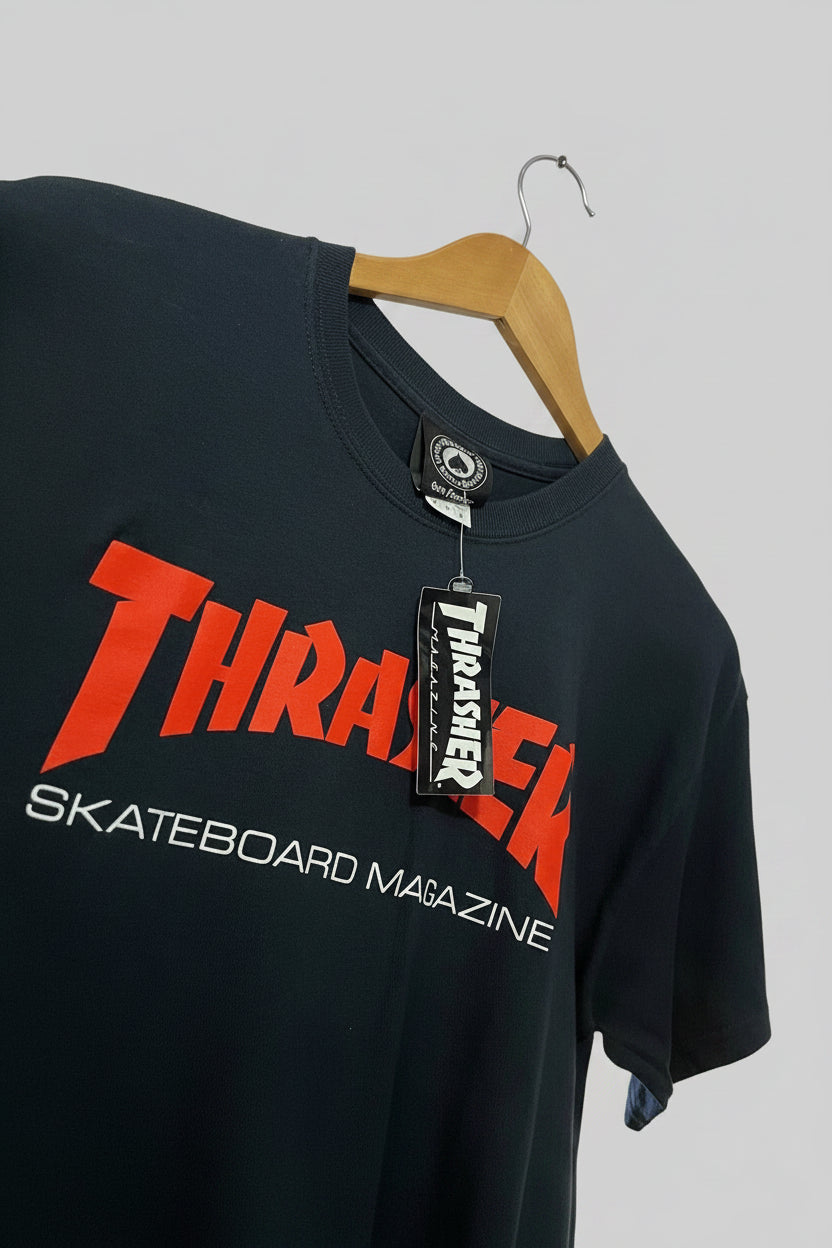 THRASHER OG SCRIPT TEE Short Sleeve tee T-Shirt NAVY BLUE/ RED PRINT thrasher ma