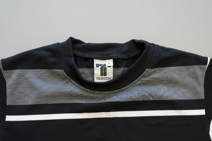 THURSTON CLOTHING T-SHIRT STRIPE BLACK GREY WHITE SIZE LARGE