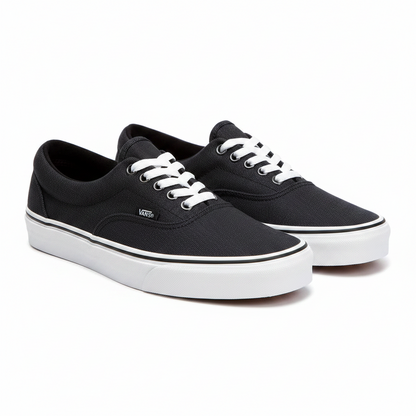 A pair of black Vans Classic Era sneakers with white laces and white rubber soles, shown on a clean white background.