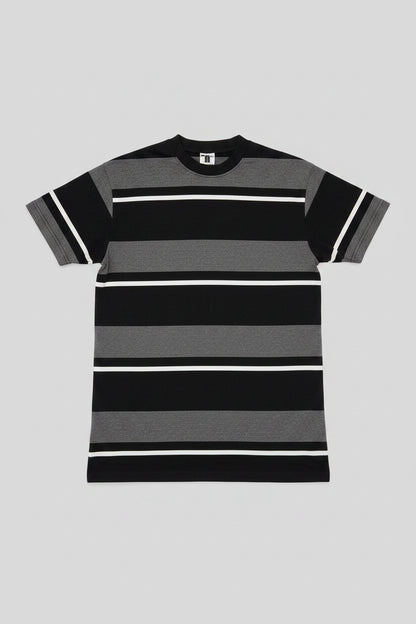 THURSTON CLOTHING T-SHIRT STRIPE BLACK GREY WHITE SIZE LARGE