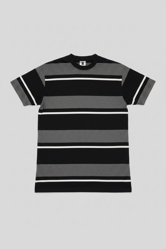 THURSTON CLOTHING T-SHIRT STRIPE BLACK GREY WHITE SIZE LARGE
