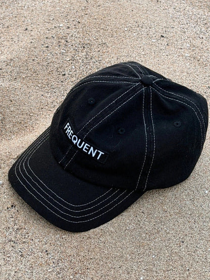 Frequent Sightings - Logo 6 Panel Cap Strap Back Black / White stitch hat