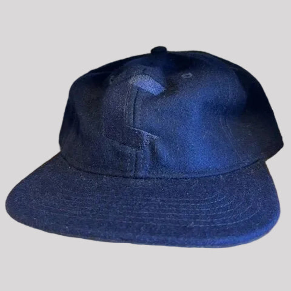 Crown 6 panel cap strap back navy embroidered Logo Adjustable