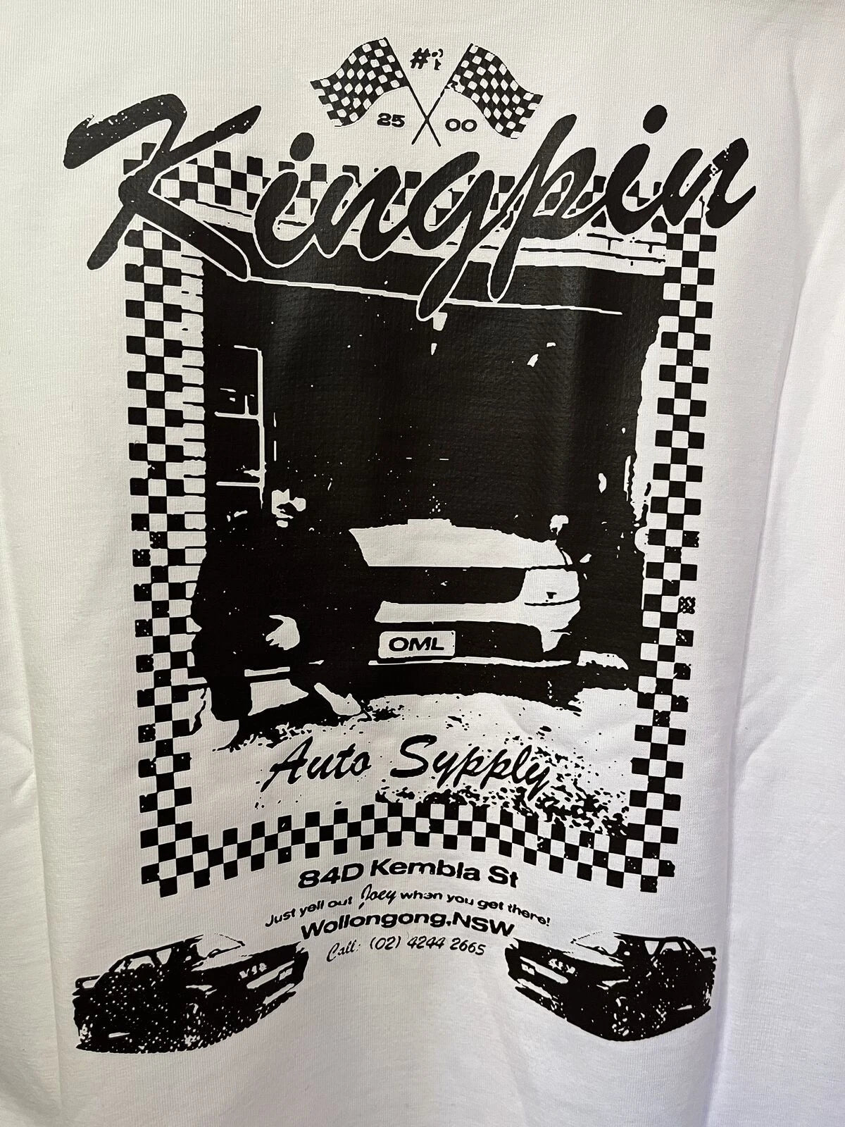 Kingpin Skate Supply S/S Box Tee Shirt White/Black 'Yell Joey' Print