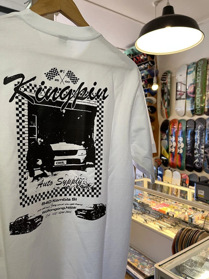 Kingpin Skate Supply S/S Box Tee Shirt White/Black 'Yell Joey' Print