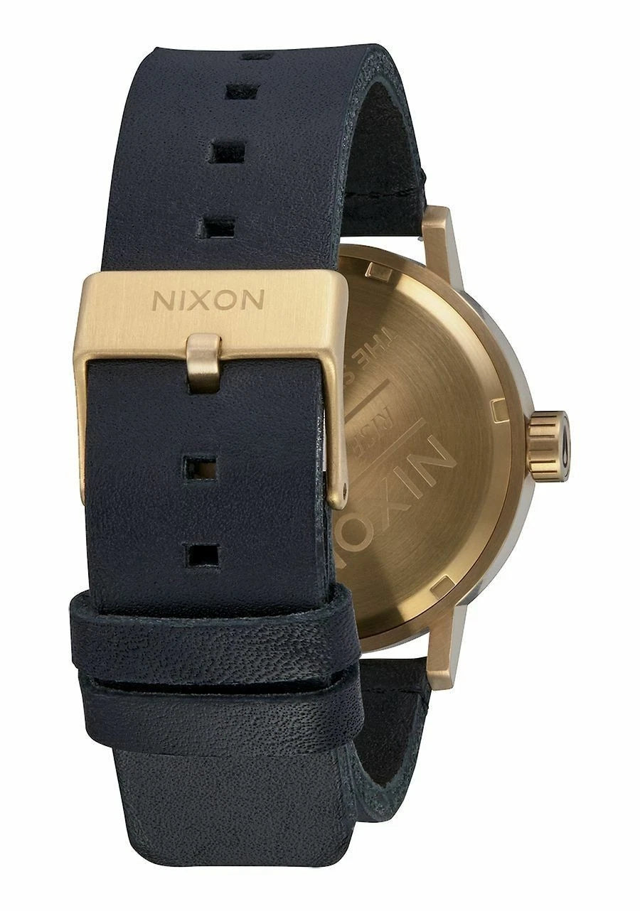 NIXON Stark Leather All Black / Gold WATCH NEW FREE POST AUST A1194 1031-00