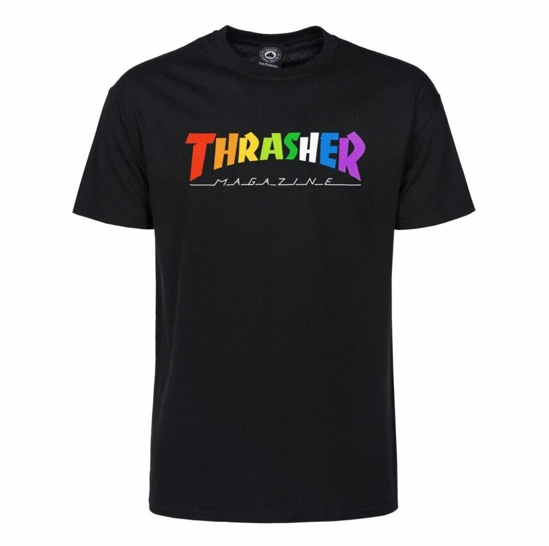THRASHER Rainbow tee Short Sleeve T-Shirt BLACK multi colour logo tshirt
