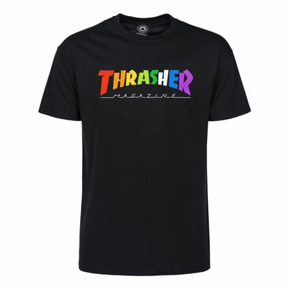 THRASHER Rainbow tee Short Sleeve T-Shirt BLACK multi colour logo tshirt