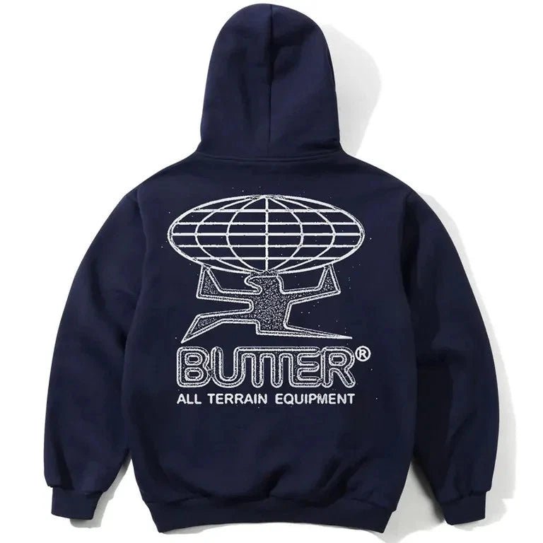 Butter Goods Terrain Pull Over Navy Hoodie Hood Fleece Buttergoods