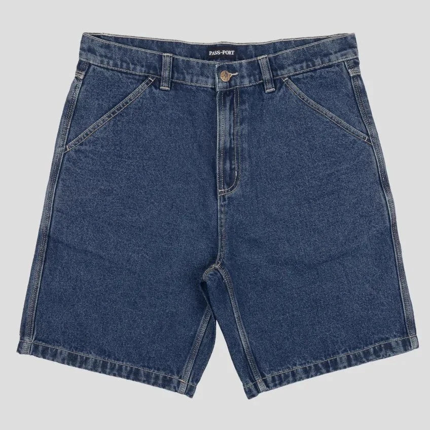 Pass~Port - Stone Workers Club Denim jean Short Washed Dark Indigo PASSPORT Jort