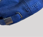 Crown 6 panel cap strap back navy embroidered Logo Adjustable