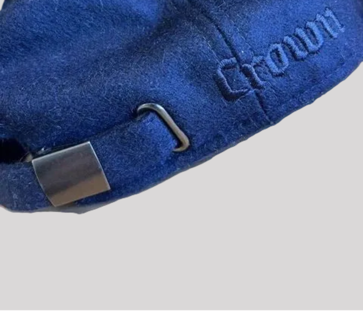 Crown 6 panel cap strap back navy embroidered Logo Adjustable