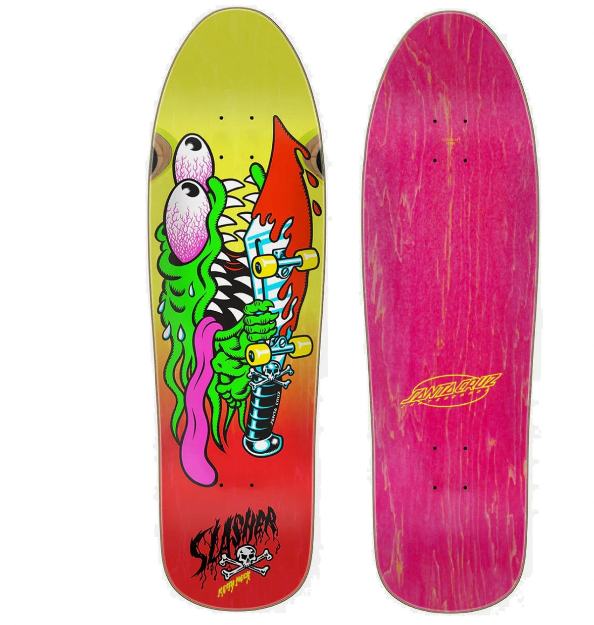 Santa Cruz Skateboards Deck Meek Slasher Shaped Red Yellow Veneer Reissue 9 25